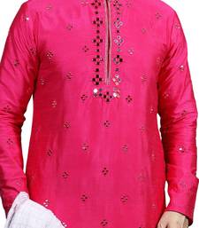 Pink embroidered art dupion silk kurta-pajama