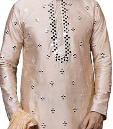 Beige embroidered art dupion silk kurta-pajama