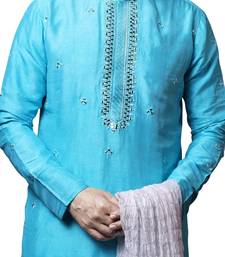 Blue embroidered art dupion silk kurta-pajama
