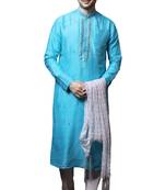 Blue embroidered art dupion silk kurta-pajama