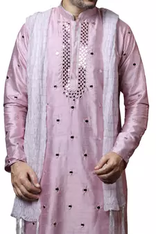 Pink embroidered art dupion silk kurta-pajama