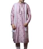 Pink embroidered art dupion silk kurta-pajama