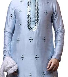 Blue embroidered art dupion silk kurta-pajama