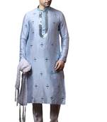Blue embroidered art dupion silk kurta-pajama