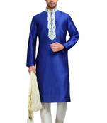 Blue embroidered art dupion silk kurta-pajama