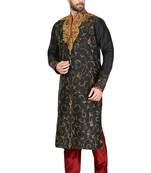 Black embroidered art dupion silk kurta-pajama