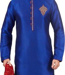 Blue embroidered art dupion silk kurta-pajama
