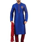 Blue embroidered art dupion silk kurta-pajama
