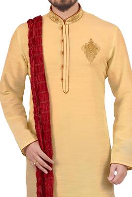 Gold embroidered art dupion silk kurta-pajama 2