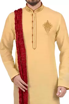 Gold embroidered art dupion silk kurta-pajama