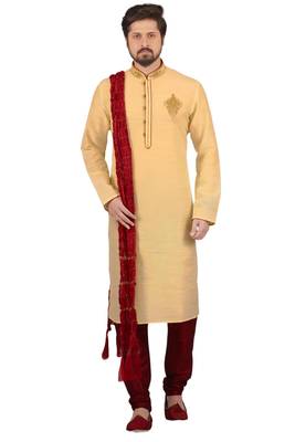 Gold embroidered art dupion silk kurta-pajama 1