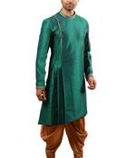 Green plain art dupion silk kurta-pajama