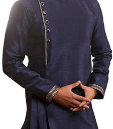 Blue plain art dupion silk kurta-pajama
