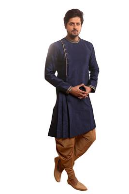 Blue plain art dupion silk kurta-pajama 1