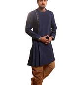 Blue plain art dupion silk kurta-pajama