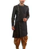 Black plain art dupion silk kurta-pajama