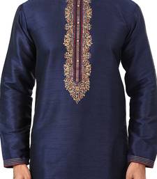 Blue embroidered art dupion silk kurta-pajama