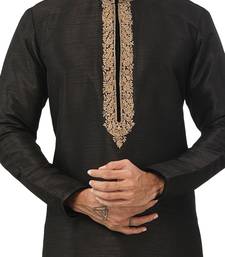 Black embroidered art dupion silk kurta-pajama