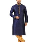 Blue plain art dupion silk kurta-pajama