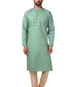 Turquoise plain art dupion silk kurta-pajama