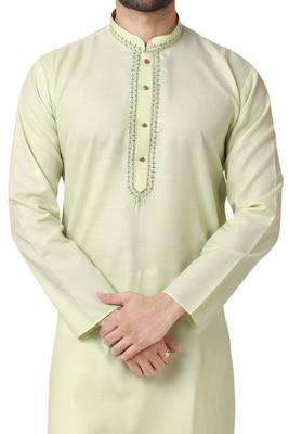 Green embroidered cotton kurta-pajama 2
