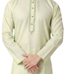 Green embroidered cotton kurta-pajama