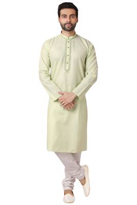 Green embroidered cotton kurta-pajama 1