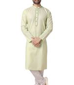 Green embroidered cotton kurta-pajama