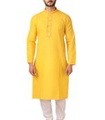 Yellow embroidered cotton kurta-pajama