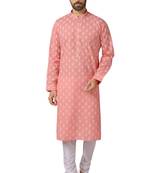 Pink printed art dupion silk kurta-pajama