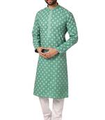 Green printed art dupion silk kurta-pajama