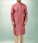 Red printed art dupion silk kurta-pajama