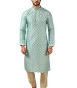 Green printed art dupion silk kurta-pajama