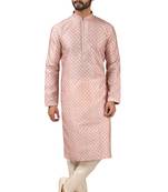 Beige printed art dupion silk kurta-pajama