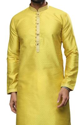 Yellow plain art dupion silk kurta-pajama 2