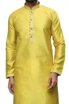 Yellow plain art dupion silk kurta-pajama
