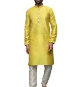 Yellow plain art dupion silk kurta-pajama