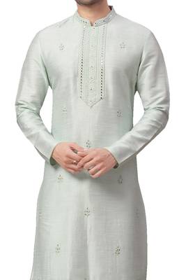 White embroidered art dupion silk kurta-pajama 2