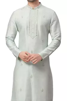 White embroidered art dupion silk kurta-pajama