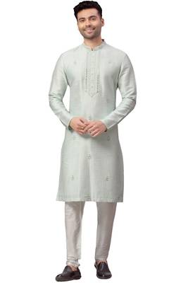 White embroidered art dupion silk kurta-pajama 1