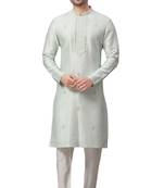 White embroidered art dupion silk kurta-pajama