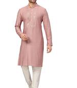 Pink embroidered art dupion silk kurta-pajama