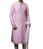 Pink embroidered art dupion silk kurta-pajama