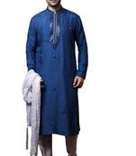 Blue embroidered art dupion silk kurta-pajama