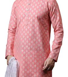 Pink printed art dupion silk kurta-pajama