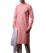 Pink printed art dupion silk kurta-pajama