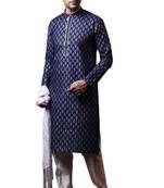 Blue printed art dupion silk kurta-pajama