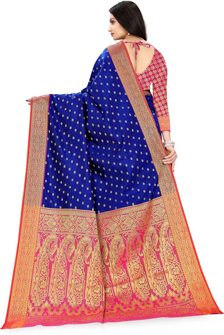 Royal Blue Jacquard Cotton Silk Banarasi Saree Yash Enterprise 3995763