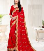 RED Georgette fabric with embroidery and diamond work saree