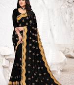 BLACK Georgette fabric with embroidery and diamond work saree